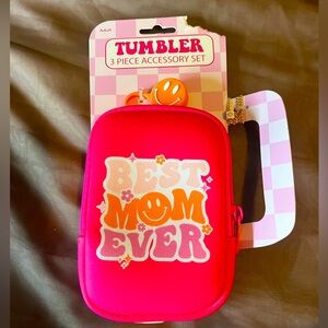 Pink 'Best Mom Ever' Tumbler Accessory Set